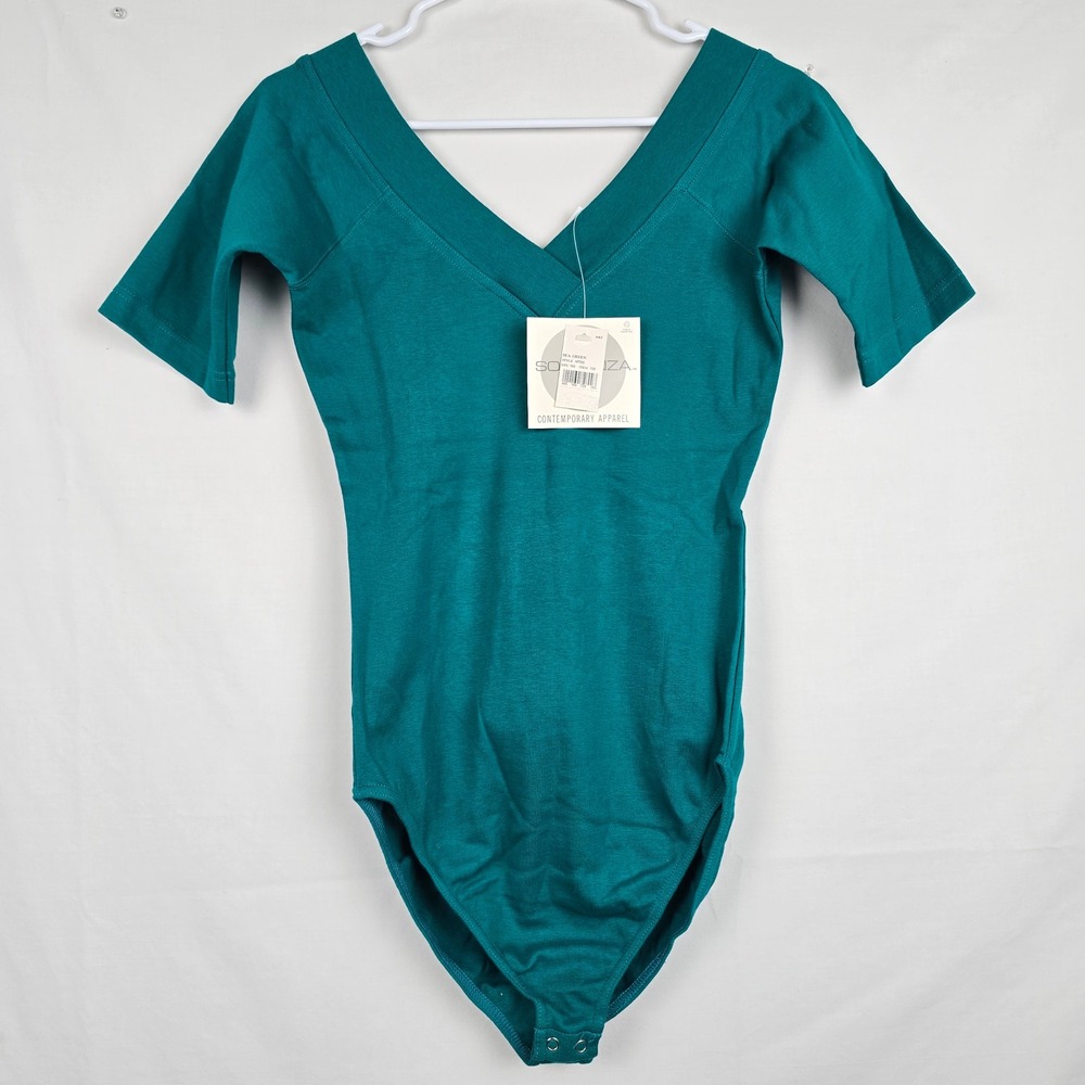 Sostanza Sea Green V-Neck Short Sleeve Bodysuit MT9S Medium NWT‎